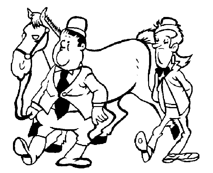 coloriage laurel et hardy avec un cheval